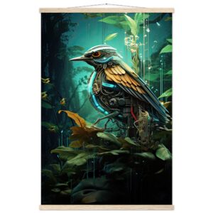 Robotic Bird - Nature - Art Print with Hanger - 60x90 cm / 24x36″, Natural wood wall hanger