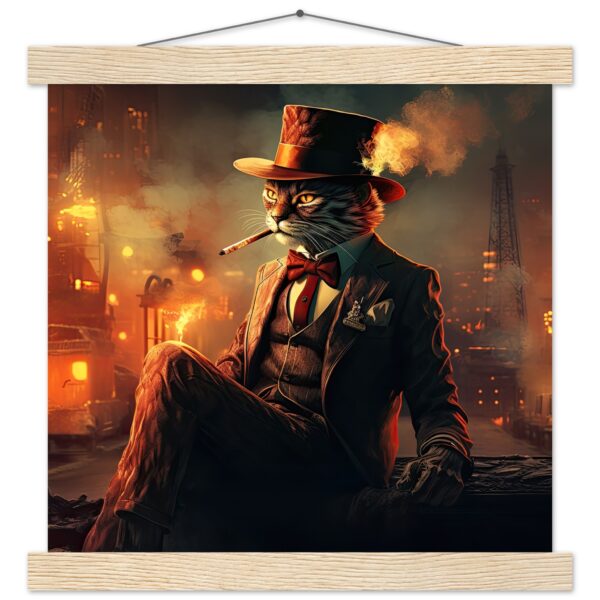 Gangster Cat Cool Art Print with Hanger - 30x30 cm / 12x12″, Natural wood wall hanger