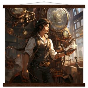 Steampunk Princess Art Print with Hanger - 50x50 cm / 20x20″, Dark wood wall hanger
