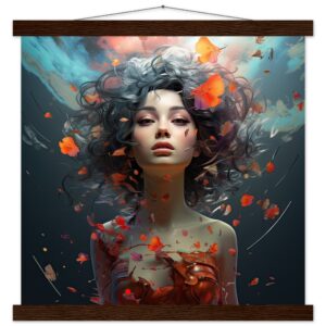 Digital Art - Girl Beautiful Abstract - Art Print with Hanger - 40x40 cm / 16x16″, Dark wood wall hanger