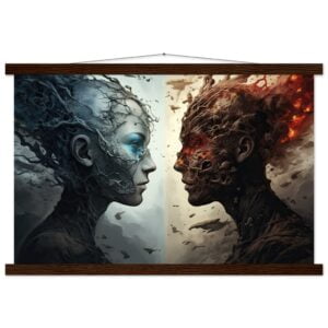 Duality of the Soul - Fire and Ice - Art Print with Hanger - 40x60 cm / 16x24″, Dark wood wall hanger