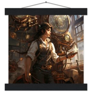 Steampunk Princess Art Print with Hanger - 25x25 cm / 10x10″, Black wall hanger