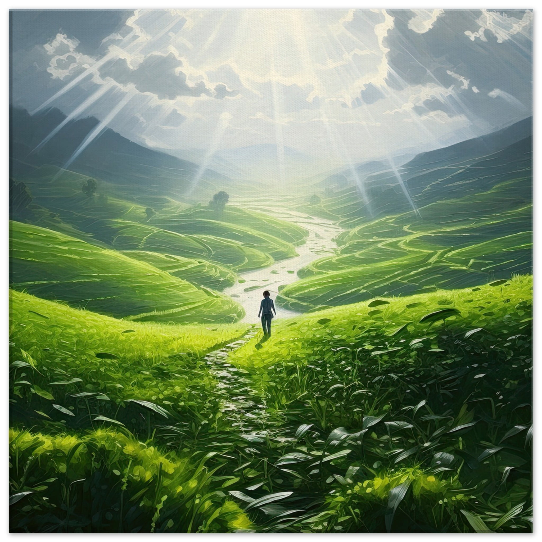 Daybreak – Fields of Green – Canvas Print – 50×50 cm / 20×20″, Slim