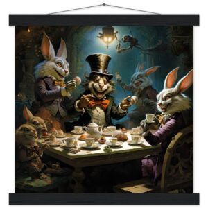 Mad Hatter's Tea Party Art Print with Hanger - 35x35 cm / 14x14″, Black wall hanger