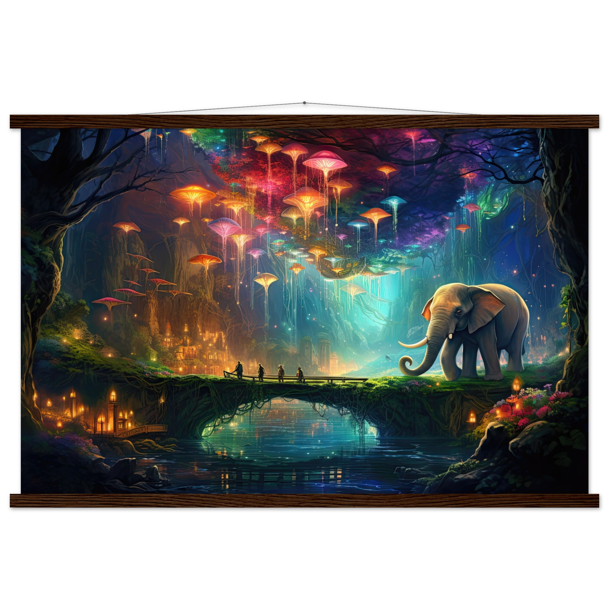 Elephant Cave of Wonder Art Print with Hanger – 60×90 cm / 24×36″, Dark wood wall hanger