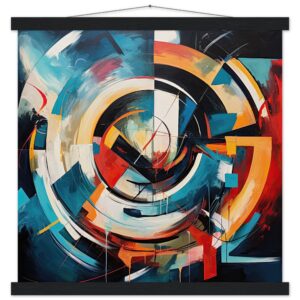 Abstract Colorful Painted Blue Art Print with Hanger - 45x45 cm / 18x18″, Black wall hanger