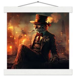 Gangster Cat Cool Art Print with Hanger - 25x25 cm / 10x10″, White wall hanger