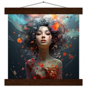 Digital Art - Girl Beautiful Abstract - Art Print with Hanger - 25x25 cm / 10x10″, Dark wood wall hanger