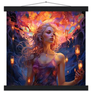 Lovely Lanterns and Colors Art Print with Hanger - 35x35 cm / 14x14″, Black wall hanger