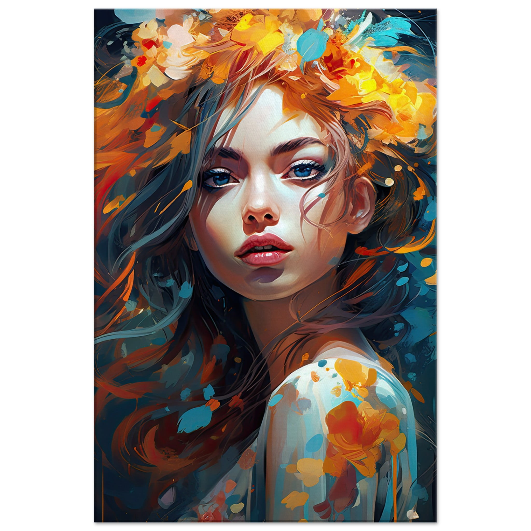 Girl Painted in Color Art Canvas Print – 50×75 cm / 20×30″, Slim