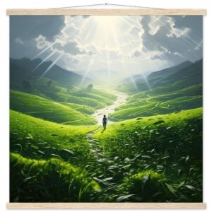 Daybreak - Fields of Green - Art Print with Hanger - 70x70 cm / 28x28″, Natural wood wall hanger