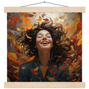 Pure Happiness Art Print with Hanger - 30x30 cm / 12x12″, Natural wood wall hanger