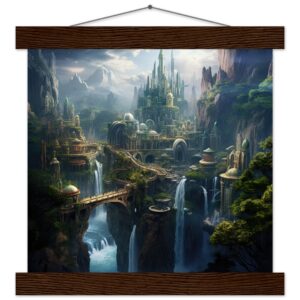 Elven Kingdom Art Print with Hanger - 25x25 cm / 10x10″, Dark wood wall hanger