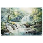 Serene Waterfall in Watercolor Acrylic Print