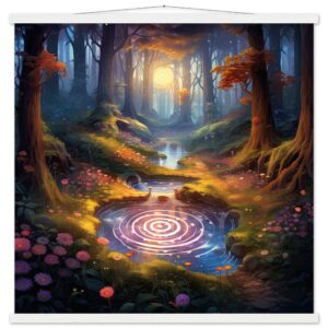 Mesmerizing Forest Whirlpool Art Print with Hanger - 70x70 cm / 28x28″, White wall hanger