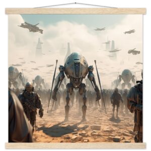 Future War Sci-Fi Art Print with Hanger - 50x50 cm / 20x20″, Natural wood wall hanger