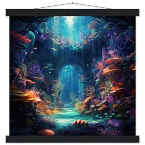 Underwater Paradise Ocean Art Print with Hanger - 40x40 cm / 16x16″, Black wall hanger
