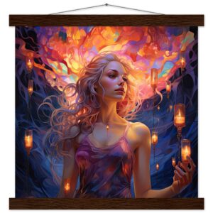 Lovely Lanterns and Colors Art Print with Hanger - 35x35 cm / 14x14″, Dark wood wall hanger