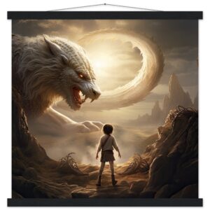 The Boy and the Chimera Art Print with Hanger - 50x50 cm / 20x20″, Black wall hanger