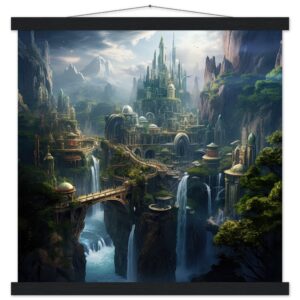 Elven Kingdom Art Print with Hanger - 45x45 cm / 18x18″, Black wall hanger