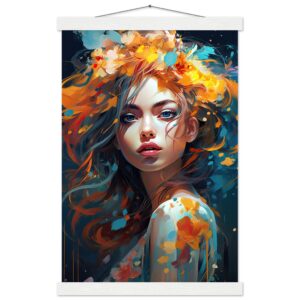 Girl Painted in Color Art Print with Hanger - 30x45 cm / 12x18″, White wall hanger