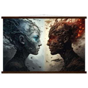 Duality of the Soul - Fire and Ice - Art Print with Hanger - 60x90 cm / 24x36″, Dark wood wall hanger