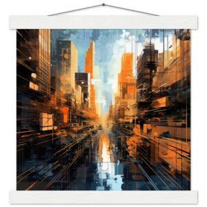 Abstract City Art Print with Hanger - 30x30 cm / 12x12″, White wall hanger