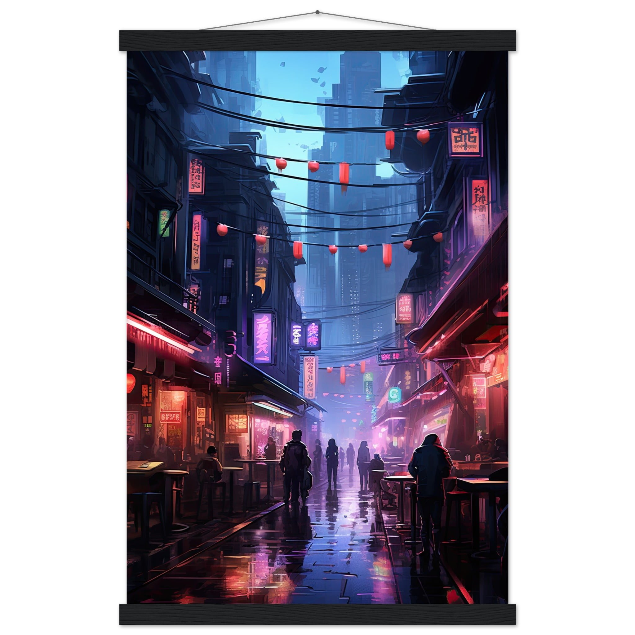 Cyberpunk Market Sci-Fi Art Print with Hanger