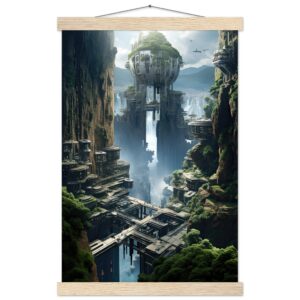 Sci-Fi Concept Art Print with Hanger - 30x45 cm / 12x18″, Natural wood wall hanger