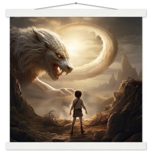 The Boy and the Chimera Art Print with Hanger - 40x40 cm / 16x16″, White wall hanger