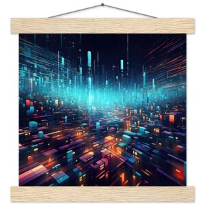 High Speed Data Art Print with Hanger - 25x25 cm / 10x10″, Natural wood wall hanger