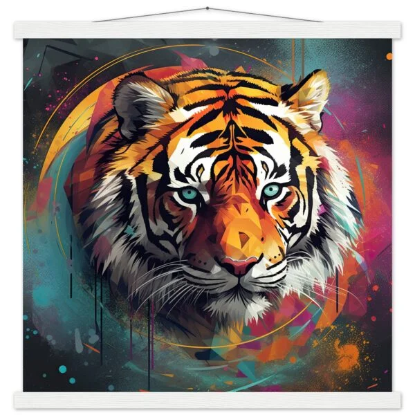 Tiger Colorful Abstract Art Print with Hanger - 50x50 cm / 20x20″, White wall hanger