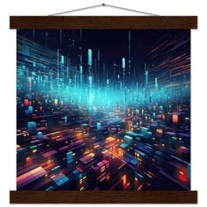 High Speed Data Art Print with Hanger - 30x30 cm / 12x12″, Dark wood wall hanger