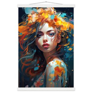 Girl Painted in Color Art Print with Hanger - 40x60 cm / 16x24″, White wall hanger