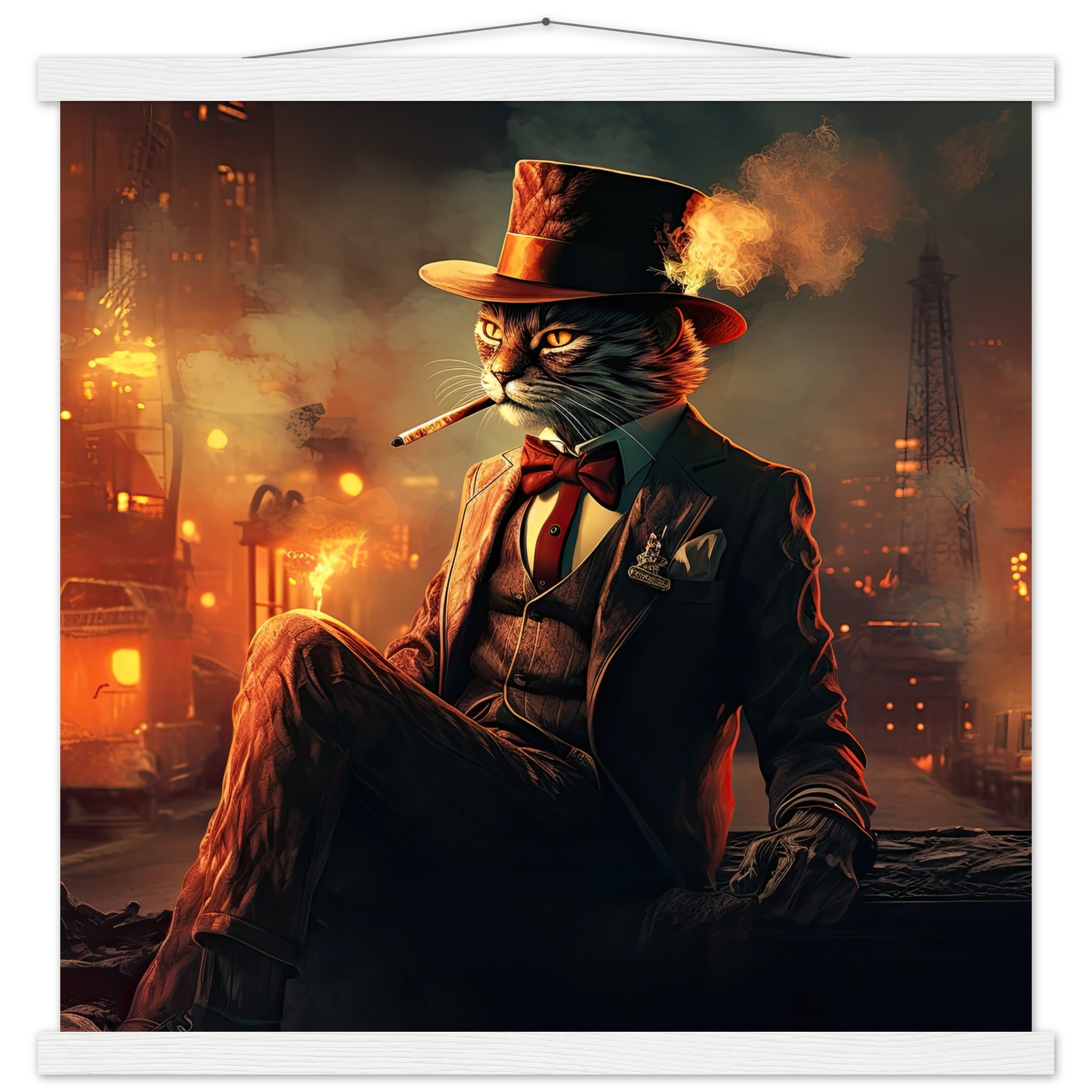 Gangster Cat Cool Art Print with Hanger – 50×50 cm / 20×20″, White wall hanger