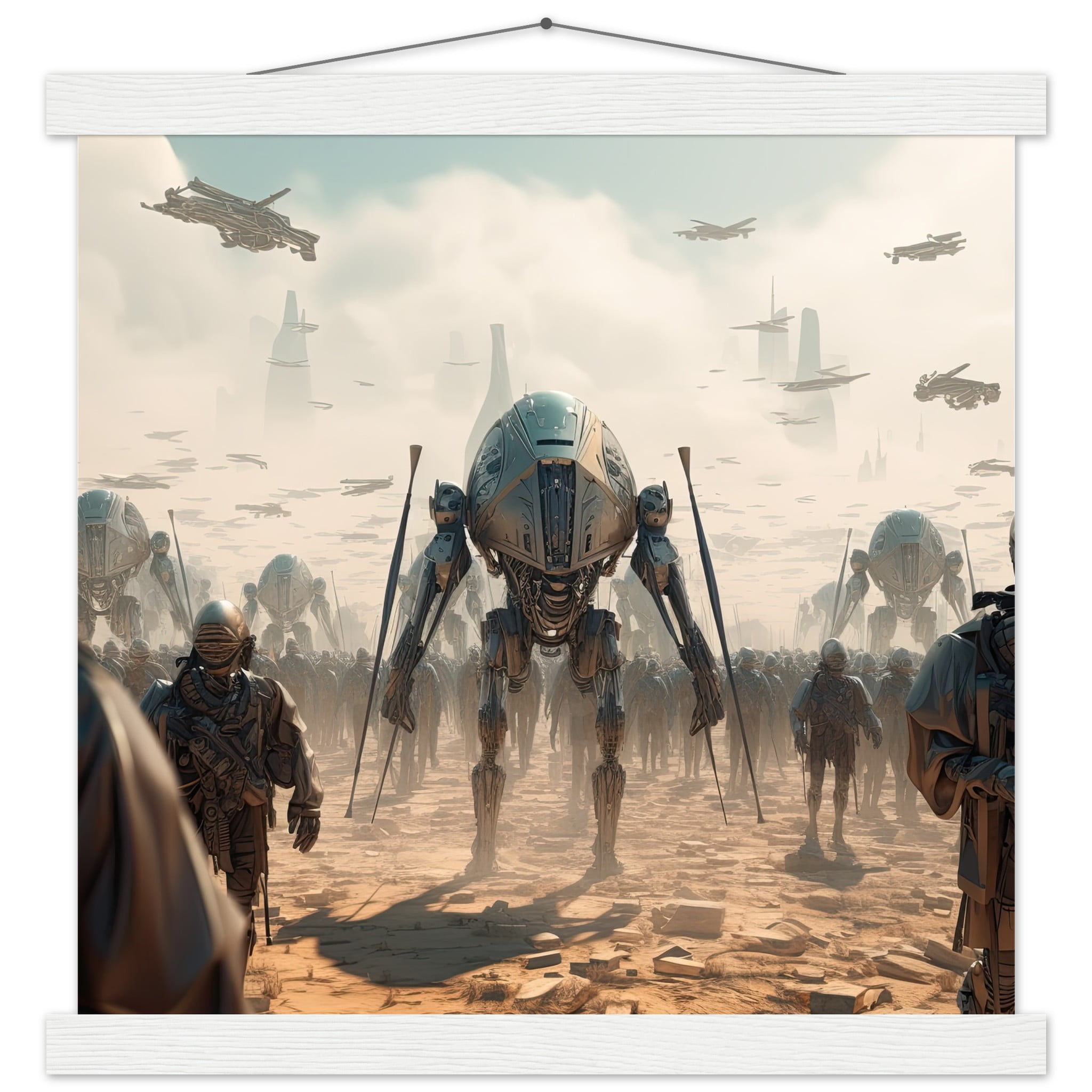 Future War Sci-Fi Art Print with Hanger – 35×35 cm / 14×14″, White wall hanger