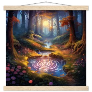 Mesmerizing Forest Whirlpool Art Print with Hanger - 40x40 cm / 16x16″, Natural wood wall hanger