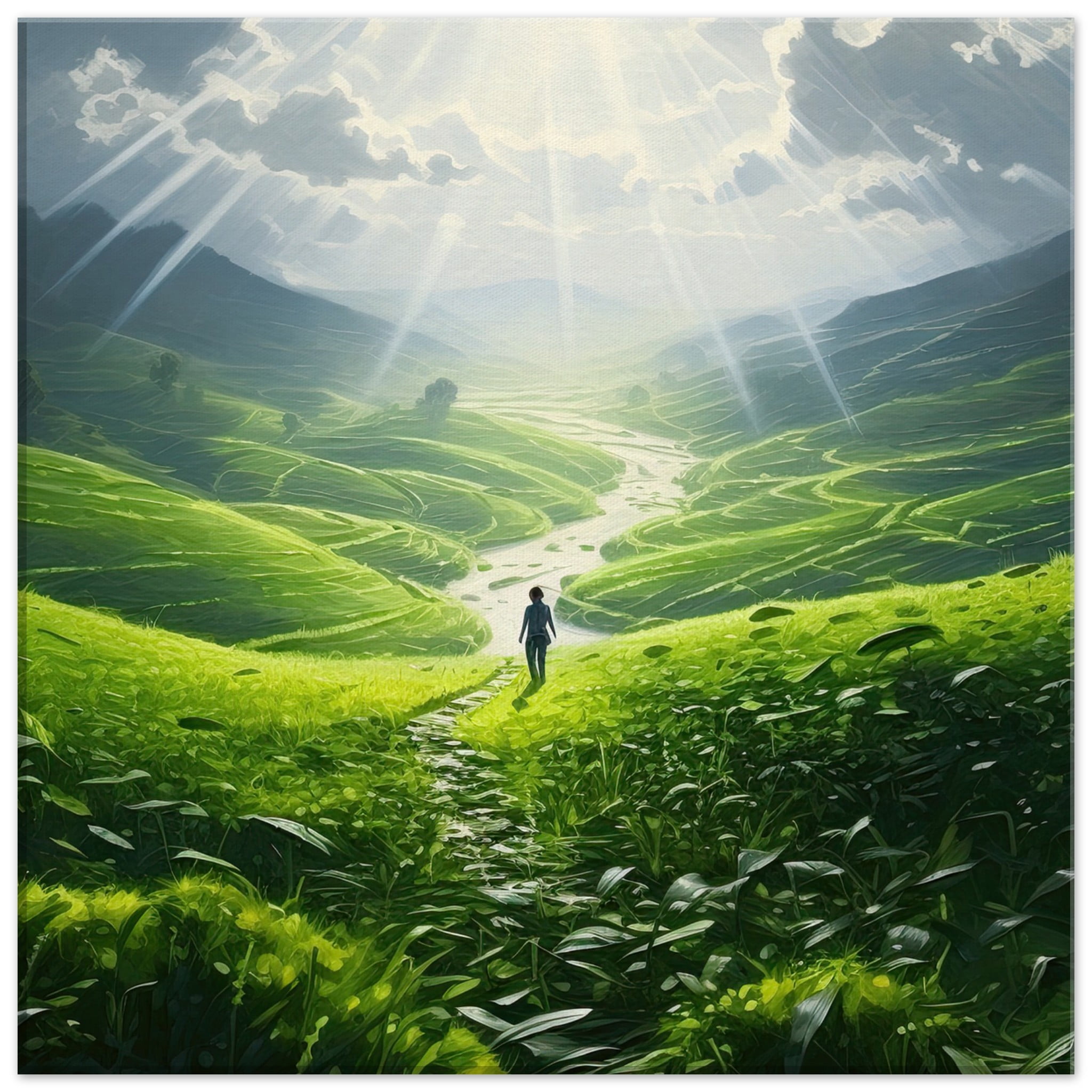Daybreak – Fields of Green – Canvas Print – 40×40 cm / 16×16″, Slim