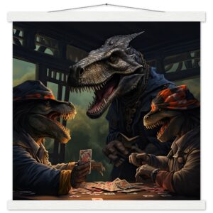 Tyrannosaurus Rex Poker Art Print with Hanger - 45x45 cm / 18x18″, White wall hanger