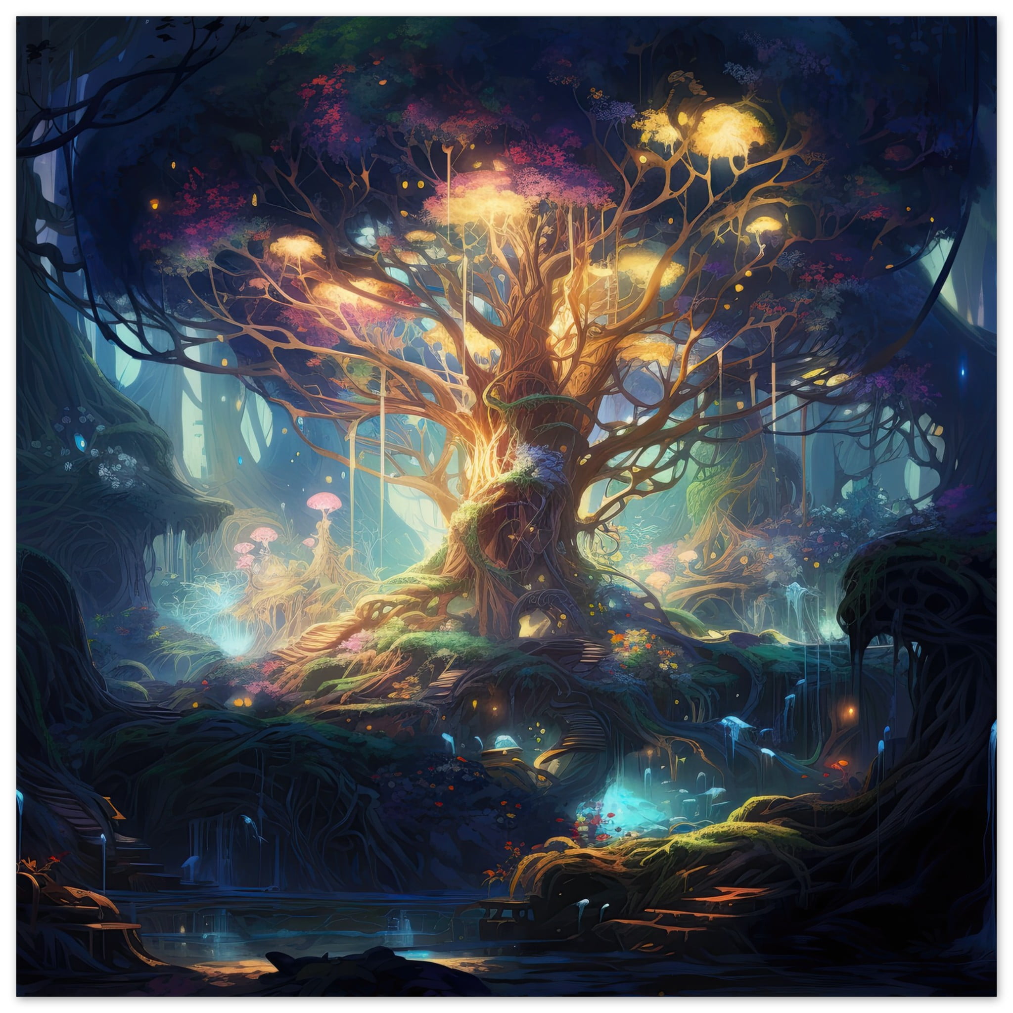 Magical Tree Kingdom Metal Print – 60×60 cm / 24×24″