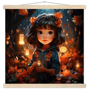 Enchanted World - Girl - Art Print with Hanger - 45x45 cm / 18x18″, Natural wood wall hanger