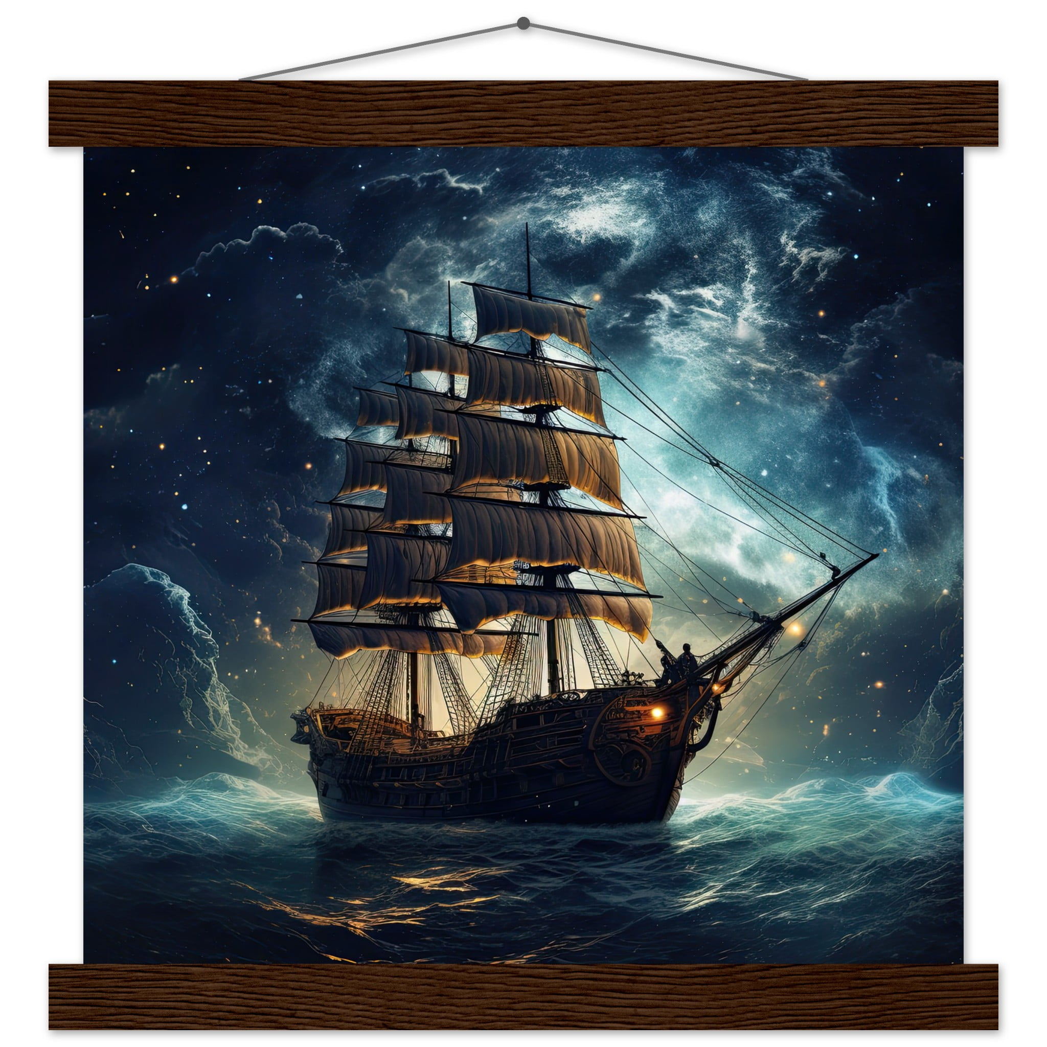 Fantastic Voyage Art Print with Hanger – 30×30 cm / 12×12″, Dark wood wall hanger