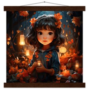 Enchanted World - Girl - Art Print with Hanger - 35x35 cm / 14x14″, Dark wood wall hanger