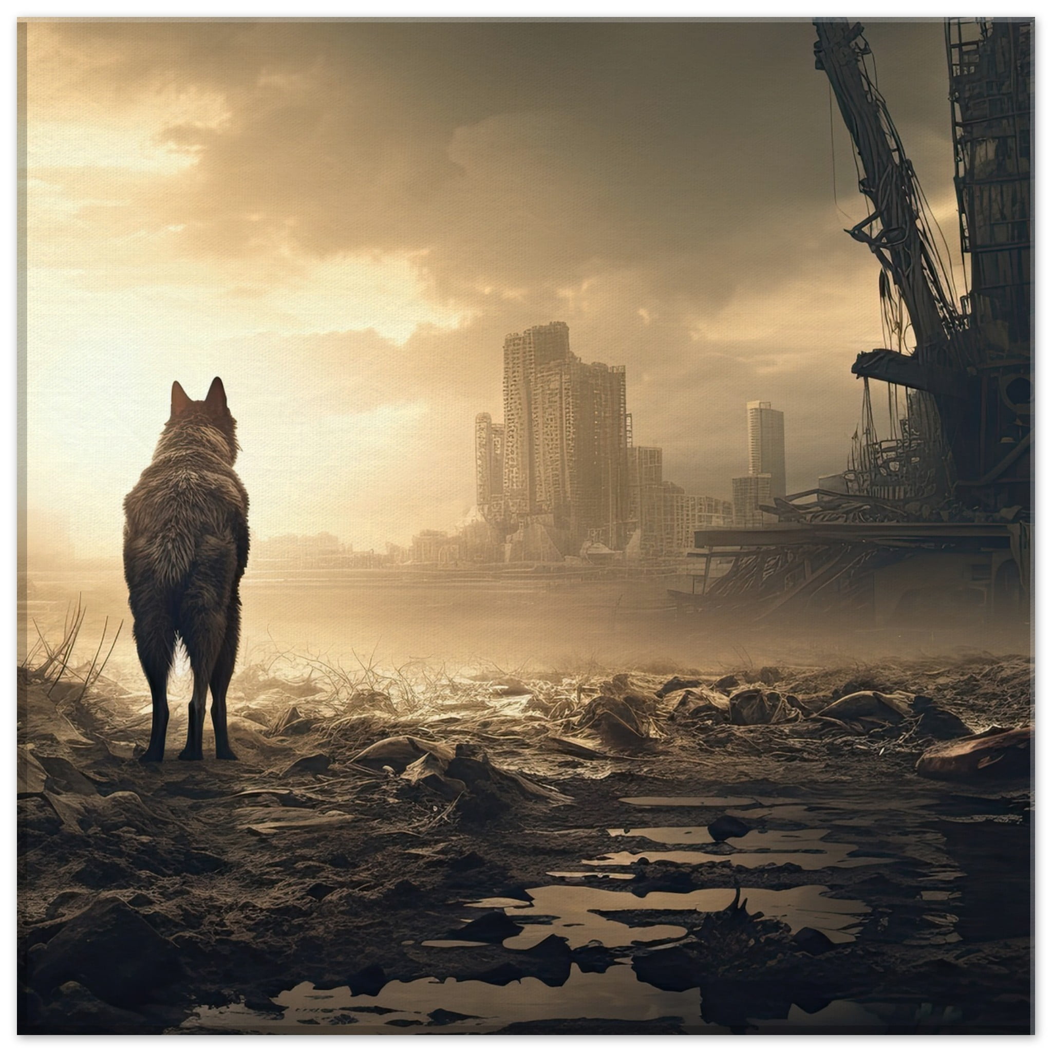 Lone Wolf Post-Apocalyptic Canvas Print – 40×40 cm / 16×16″, Thick