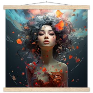 Digital Art - Girl Beautiful Abstract - Art Print with Hanger - 45x45 cm / 18x18″, Natural wood wall hanger