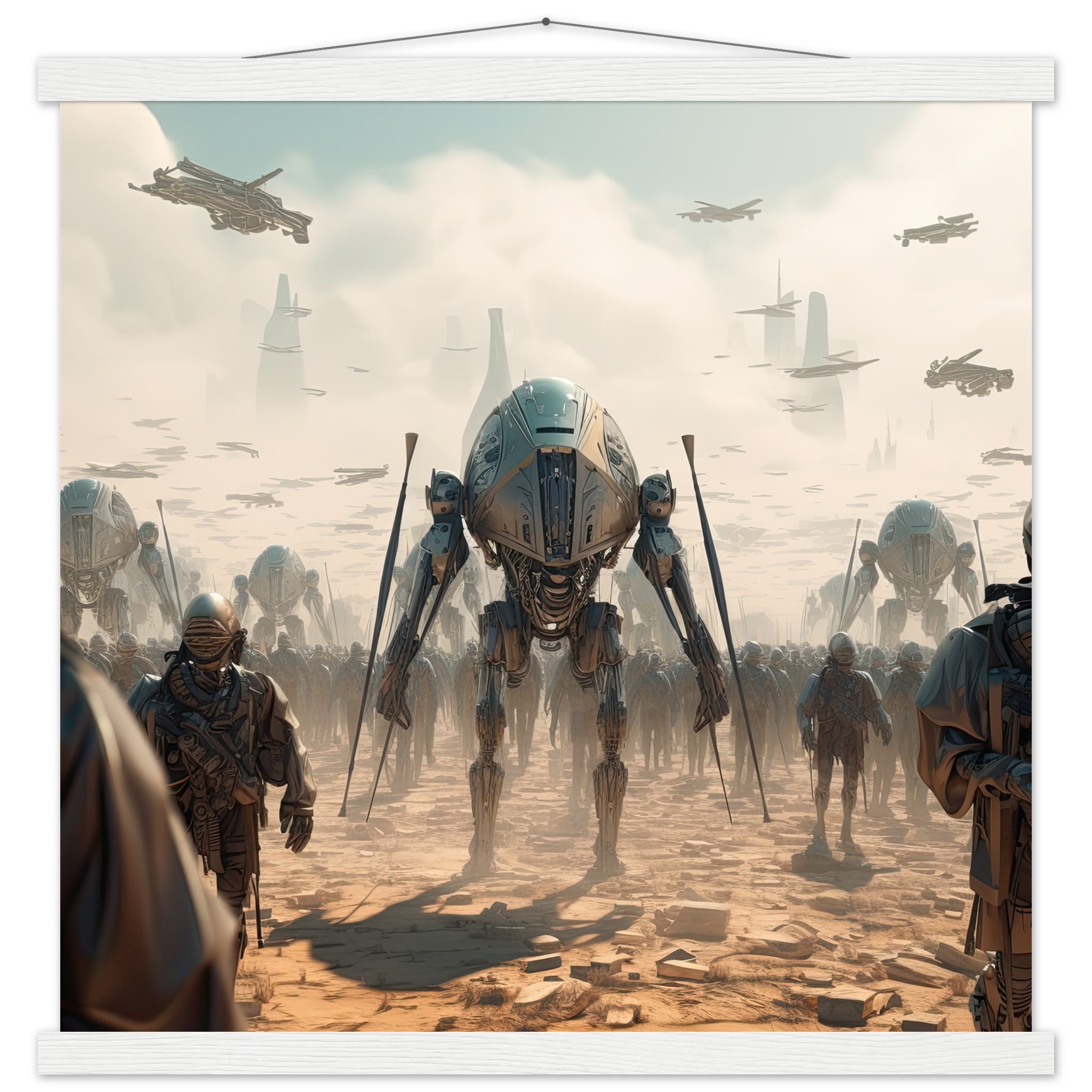 Future War Sci-Fi Art Print with Hanger – 50×50 cm / 20×20″, White wall hanger