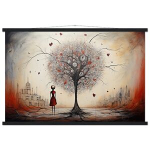 Heart Tree of Desire - Abstract Art Print with Hanger - 60x90 cm / 24x36″, Black wall hanger