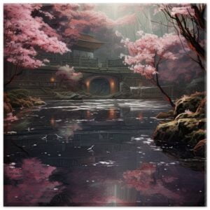 Secret Cherry Blossom Temple Canvas Print - 20x20 cm / 8x8″, Thick