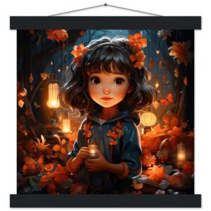 Enchanted World - Girl - Art Print with Hanger - 30x30 cm / 12x12″, Black wall hanger