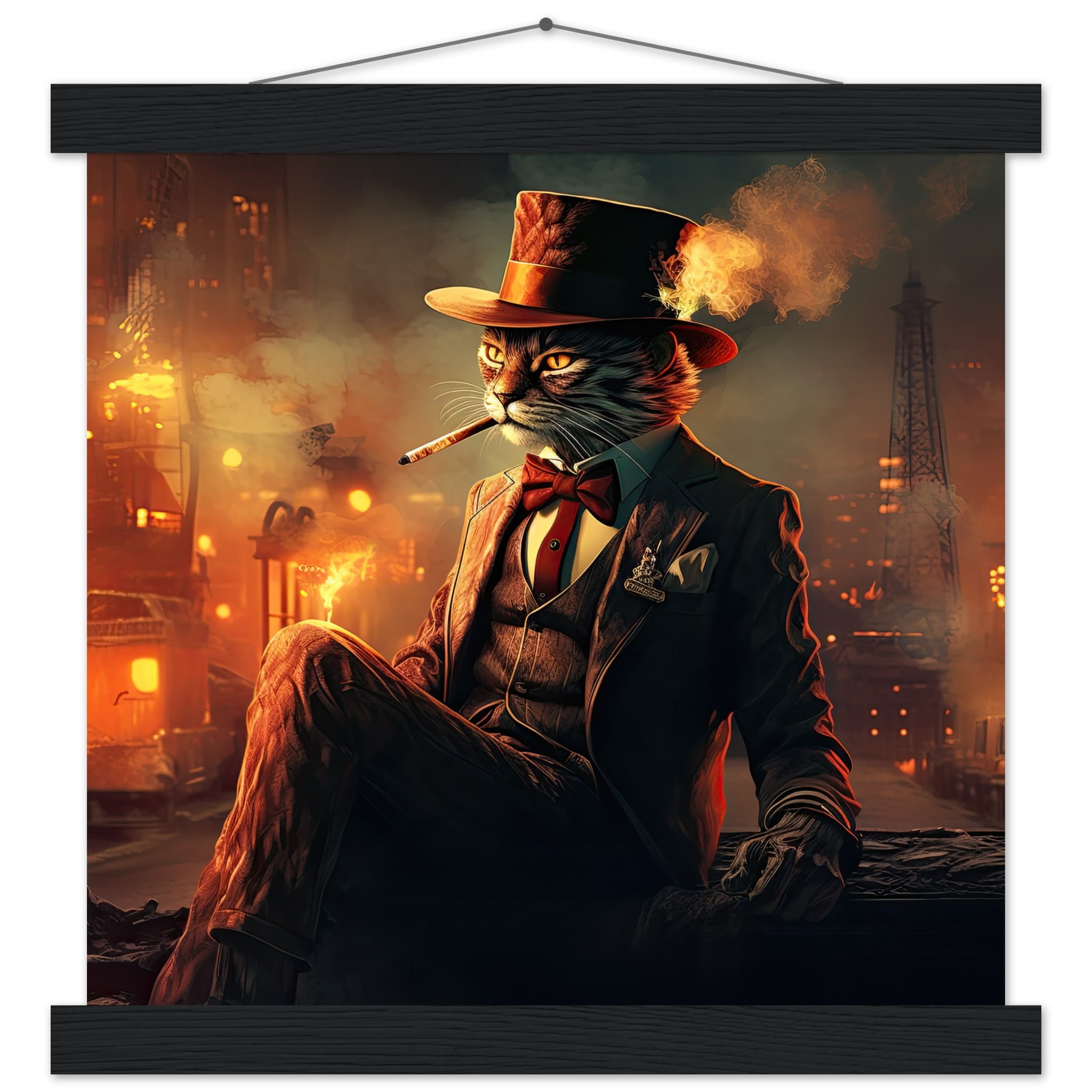 Gangster Cat Cool Art Print with Hanger – 30×30 cm / 12×12″, Black wall hanger